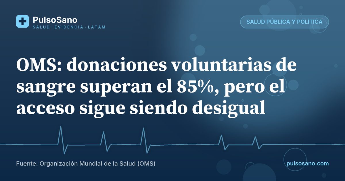 OMS: donaciones voluntarias de sangre superan el 85%, pero el acceso sigue siendo desigual