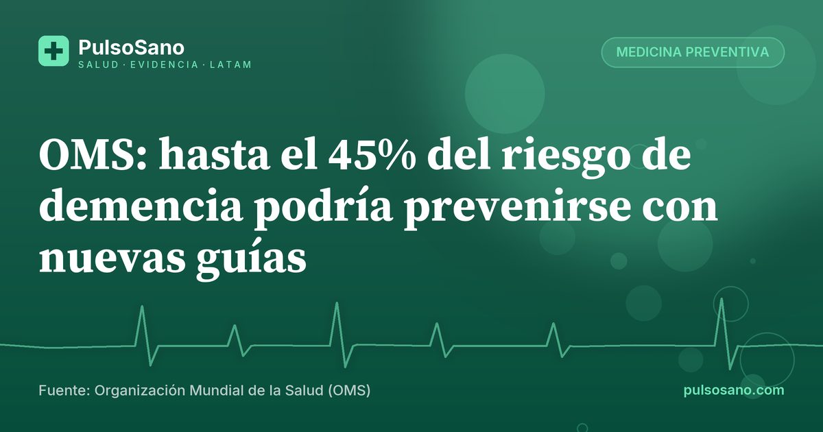 OMS: hasta el 45% del riesgo de demencia podría prevenirse con nuevas guías
